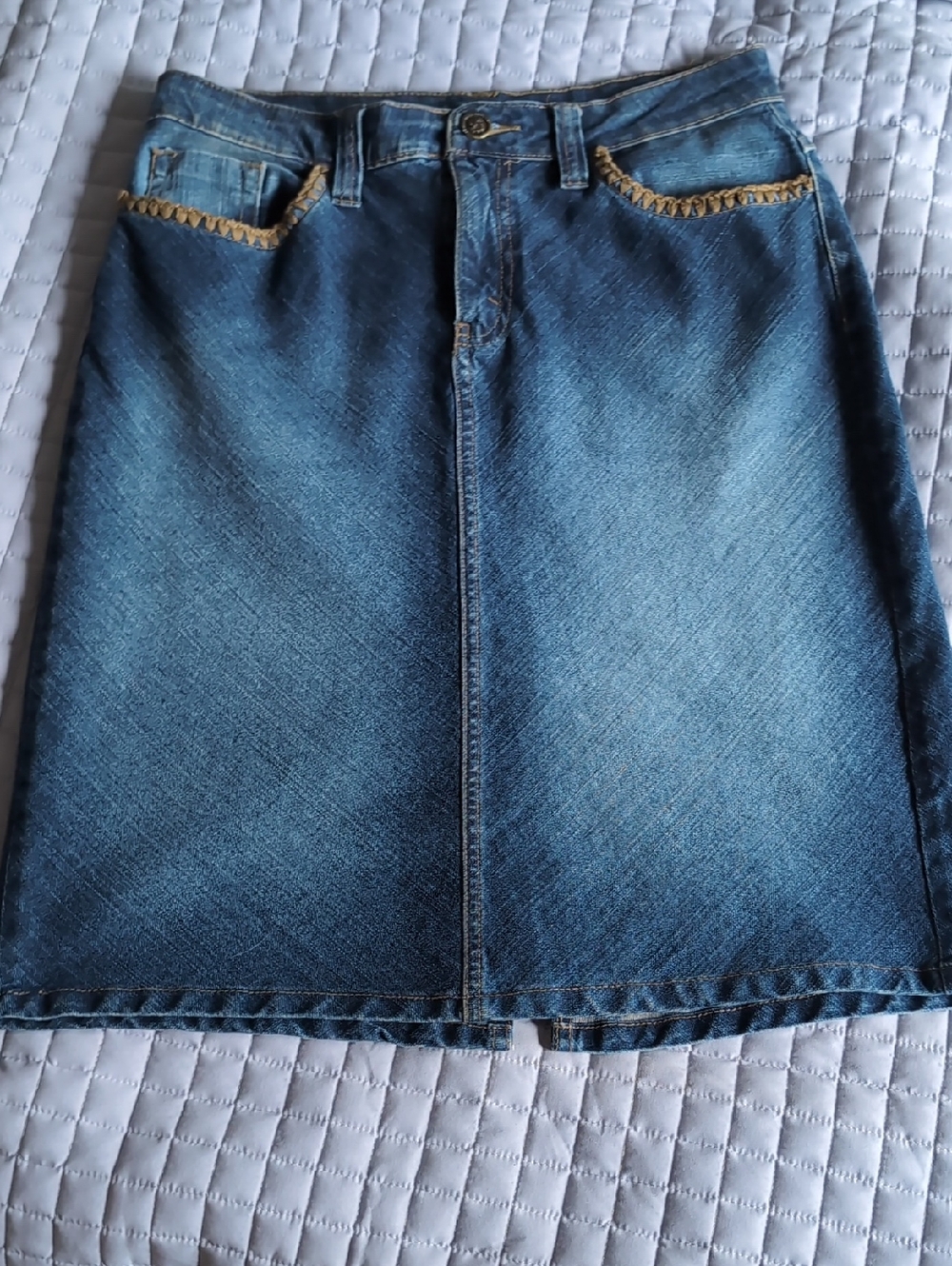 Kitkit Jeans Blue Denim Skirt with Embroidered Trim